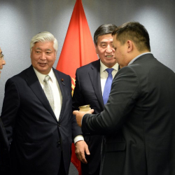 Япон депутаттары кыргыз президентине япон дүкөнүнөн алынган кыргыз балын тартуулашты