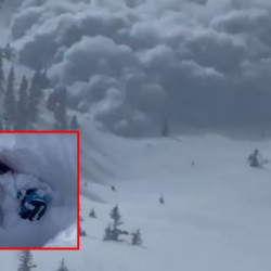 ВИДЕО - Көчкүнү видеого тартып жаткан турист калың кар алдында калды