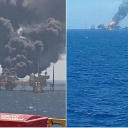 ВИДЕО - Инцидент в Мексиканском заливе. На нефтедобывающей платформе произошел взрыв