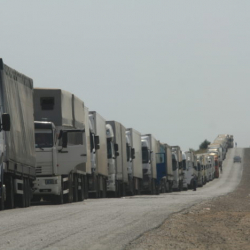 ВИДЕО - Огромная пробка на границе с Казахстаном. Водители стоят на границе часами