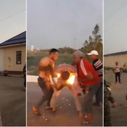 Өзбекстанда тери иштетүүчү заводдун алдында ишкананын ишине нааразы болгон жаран өзүн өзү өрттөп жиберди