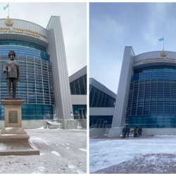 Астанада Коргонуу университетинин алдындагы Назарбаевдин эстелиги алынды