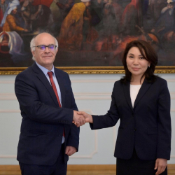 Эльвира Сурабалдиева Франциянын Атайын жана ыйгарым укуктуу элчиси Николя Фай менен жолугушту