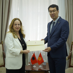 Медер Абакиров Албаниянын Элчиси Блерт Кадзадеждин ишеним грамоталарынын көчүрмөлөрүн кабыл алды