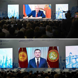 Садыр Жапаров менен Владимир Путин Кыргыз-Россия экономикалык форумунун катышуучуларына кайрылуу жасады